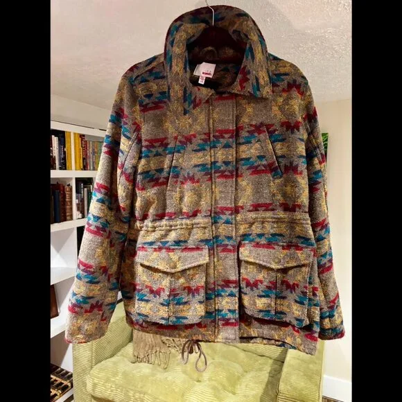 BONGO L Western Tribal Aztec pattern jacket coat - Picture 1 of 7
